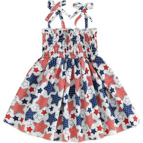 FYBITBO 4th of July Todddler Girls Outfit Strars Stripes Spaghetti Strap Little Girl Dress Kids Independence Day Clothes