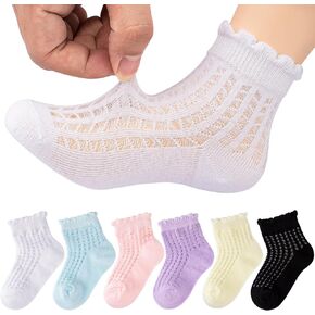 Meeshine 6 Pack Toddler Baby Girls Boys Mesh Thin Socks Summer Eyelet Cotton Ruffle Breathable Ankle Socks for 1-8T Kids