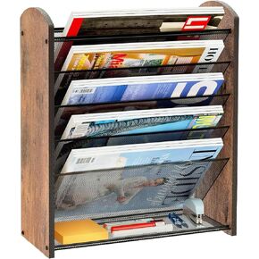 Aimeaihe Wall File Organizer - Wood Wall File Holder, 6 Tier Hanging File Orgainzer, 5 Pockets Mail Holder for Wall, Vertical Mail Organizer Wall Mounted with Bottom Tray for Office and Home (Black)