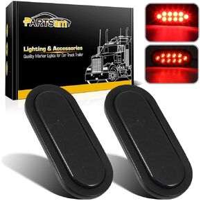 Partsam 2Pcs 6 Inch Oval Red Led Trailer Tail Lights 10 Diodes Smoke Lens Stop Brake Turn Lights Grommet and Pigtails Submersible 12V Sealed for RV Trucks, 6 Oval led Tail Lights Smoked