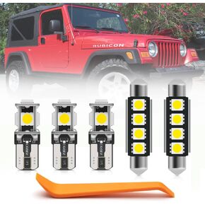 nsautolighting 6pcs LED Interior Lights Bulb Kit for Jeep Wrangler TJ 1997 1998 1999 2000 2001 2002 2003 2004 2005 2006 Dome Footwell Lights Super Bright 6000K White LED Interior Bulbs + Install Tool