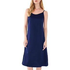 Women's Basic Satin Silky Full Slip Midi Loose Dress with V-Neck Sexy Cami Adjustable Spaghetti Strap Lounge Wear Nightgown Dresses Fit Party Wedding Night Date Daily Dark Blue Large