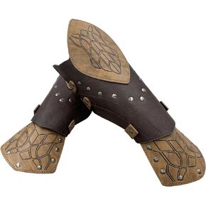HiiFeuer Medieval Embossed Faux Leather Elf Arm Guards, Fantasy Cosplay Buckle Bracers, Knight Archer Gauntlets for Halloween