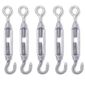 Performore 5 Pack of M4 Stainless Steel 304 Hook and Eye Turnbuckle, Tensioners, Straining Screws, Strainers, or Open Body Rigging Screws for Wire or Rope Tension