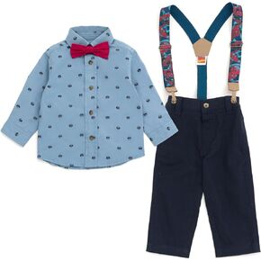 Marvel Spider-Man Button Down Shirt Twill Pants Suspenders and Bow-Tie 4 Piece Outfit Set Infant to Big Kid