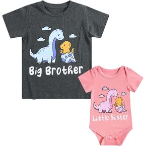 Funnycokid Big Brother Little Sister Matching Outfits Baby Girl Clothes Toddler Boys T-Shirt Announcement Gift