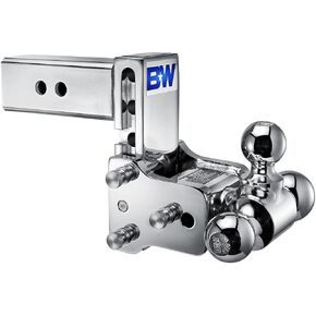 B&W Trailer Hitches Chrome Tow & Stow Adjustable Trailer Hitch Ball Mount - Fits 2.5" Receiver, Tri-Ball (1-7/8" x 2" x 2-5/16"), 5" Drop, 18,000 GTW - TS20048C