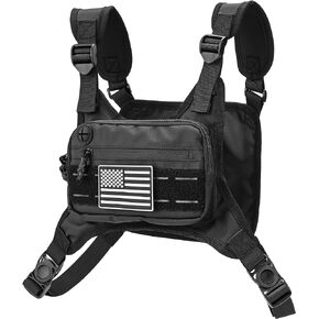 MOZETO Chest Pack for Men, Sports Utility Mens Chest Bag Lightweight Running Vest for Men with Built-In Phone Holder for Workouts, Running, Cycling