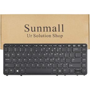 SUNMALL Laptop Keyboard Replacement Without Pointer,with Backlight Compatible with HP EliteBook 840 G1 G2 / 850 G1 G2 / 745 G1 G2/HP ZBook 14 Series Laptop US Layout (with Black Frame)
