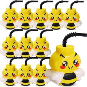 Mifoci 12 Pcs Spring Daisy Honeycomb Party Favor Drinking Cups with Lids, 10 oz Toy Bee Cups for Bee Birthday Party, Honeycomb Day Themed Party, Baby Shower Party Decorations Supplies Favor