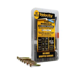 Velocity Interior Wood Screws Assortment Kit, 805 Assorted Wood Screws in 8 Sizes, Zinc Plated Carbon Steel Screws for Wood, 4 PSD ACR Drive Bits, Plastic Wood Screw Set Storage Organizer (809 Pieces)
