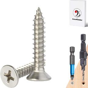 Wood Screws - 120PCS Flat Head Phillips Screws, 304 Stainless Steel Screw with Adjustable Wood Countersink Kit (#6 x 1")
