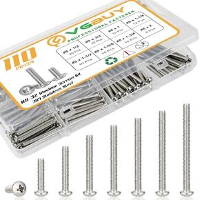 VGBUY 110Pcs Machine Screws Assortment kit,Assorted 1/2 to 2 inch Long # 8-32 Machine Screw,304 Stainless Steel Phillips Pan Head Screws Bolts for Electrical Wall Socket,Household Repairs