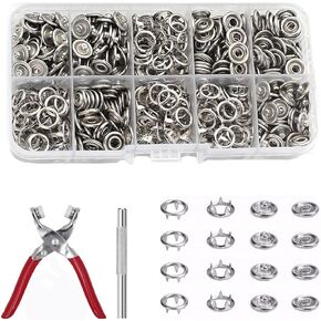 100 Sets 9.5mm Metal Snaps Buttons Tool Kit with Fastener Pliers Press Perfect for DIY Crafts Clothes Bibs Hats and Sewing,Snap Button Fasteners Kit for Fabric (solid)