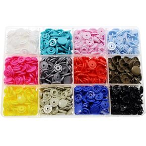 288 Sets KAM T8 Snaps, BetterJonny Size 24 Plastic Snaps Starter Fasteners Kit No-Sew Buttons for Crafts Clothing Diaper Sewing 12 Colors