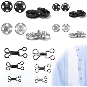 SourceTon 180 Pairs Skirt Hooks and Eyes Closure Set, 2 Styles Sewing Snaps with Metal Snaps Buttons Fasteners Press Studs Set for Trousers Skirt Dress Sewing DIY Crafting(Black, Silver)