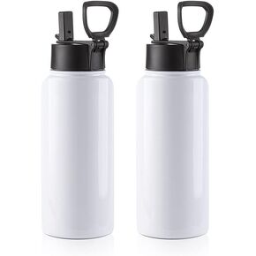 PYD Life 4 Pack Sublimation Blank Kids Tumbler White Sports Water Bottles 18 OZ Wide Mouth Stainless Steel Vacuum Flask with Straw and Portable Handle for Tumbler Press Machine Sublimation Print