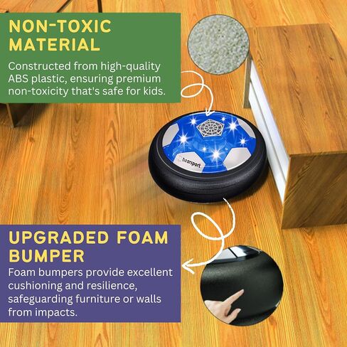 Bearsport Indoor HoverKick Soccer Ball - Rechargeable, with LED Light and Music - Fun Floating Air Soccer Game with Upgraded Foam Bumper for Kids, Toddlers, Boys, Girls in Saudi Arabia