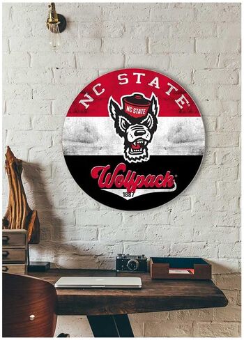 KH Sports Fan NC State Wolfpack Multi-Color Retro Circle Sign, 20x20 Inches, Wolfpack Decor for Dorm Room, Bedroom, Fan Cave, Living Room; Display Your Team Spirit with This Unique NC State Wolfpack Wall Art in Saudi Arabia