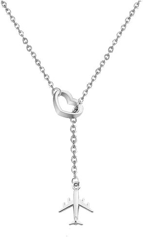 Modpide Hollow Love Heart and Airplane Lariat Y Necklace Jet Plane Jewelry for Stewardess Flight Attendant Traveler in Saudi Arabia