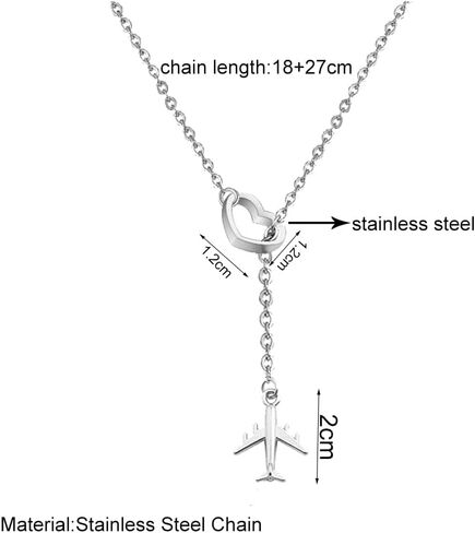 Modpide Hollow Love Heart and Airplane Lariat Y Necklace Jet Plane Jewelry for Stewardess Flight Attendant Traveler in Saudi Arabia