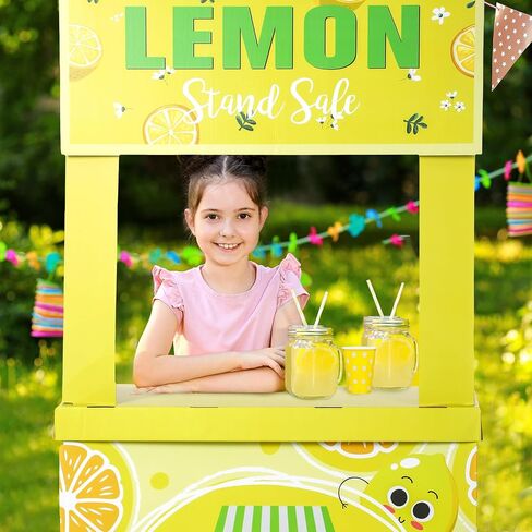 Motipuns Lemon Stand Cardboard Cutout Standup Decorative Kids' Market Booth and Lemon Stand Photo Booth for Outdoor Party Decorations, 31.5 x 11 x 60 Inches in Saudi Arabia