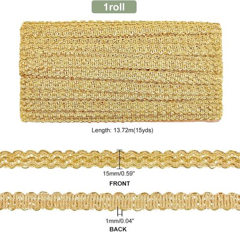 PH PandaHall 15 Yards Golden Braid Lace Trim, 15mm Wavy Woven Lace Ribbon Filigree Gimp Braid Trim for Curtain Upholstery Home Decoration Handicraft in Saudi Arabia