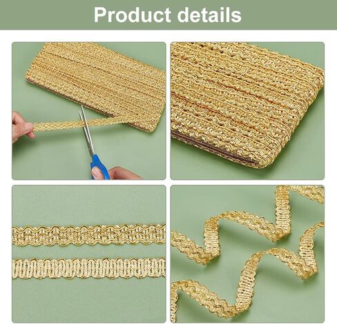 PH PandaHall 15 Yards Golden Braid Lace Trim, 15mm Wavy Woven Lace Ribbon Filigree Gimp Braid Trim for Curtain Upholstery Home Decoration Handicraft in Saudi Arabia