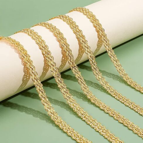 PH PandaHall 15 Yards Golden Braid Lace Trim, 15mm Wavy Woven Lace Ribbon Filigree Gimp Braid Trim for Curtain Upholstery Home Decoration Handicraft in Saudi Arabia