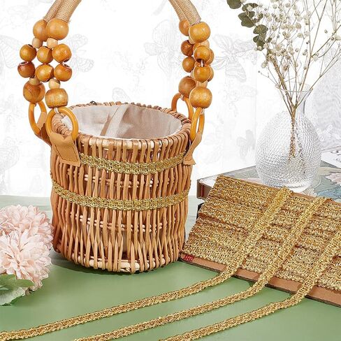 PH PandaHall 15 Yards Golden Braid Lace Trim, 15mm Wavy Woven Lace Ribbon Filigree Gimp Braid Trim for Curtain Upholstery Home Decoration Handicraft in Saudi Arabia