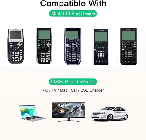 سلك كابل شحن USB بديل من Arzweyk متوافق مع Texas Instruments TI-84 Plus CE، TI-84 Plus C Silver Edition، TI 89 Titanium، TI Nspire CX CAS شاحن الآلات الحاسبة الرسومية، 3FT، أبيض in Kuwait