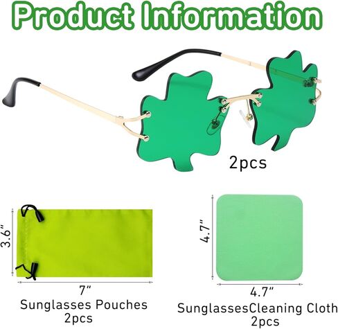 نظارات AouEtnay قطعتين من نظارة شمسية لعيد القديس باتريك الأيرلندي شامروك باللون الأخضر البرسيم Leprechaun لمستلزمات حفلات القديس باتريك in Kuwait