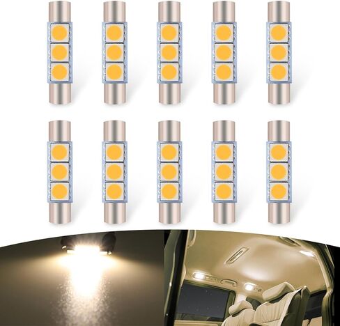 10 PCS T6 5050 Car LED Sun Visor Lights, 28MM 12V 300LM Super Bright Waterproof Vehicle Reading Light Bulb Replacement, Universal Automotive Roof Light Accessories (Blue Light) in Kuwait