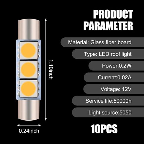10 PCS T6 5050 Car LED Sun Visor Lights, 28MM 12V 300LM Super Bright Waterproof Vehicle Reading Light Bulb Replacement, Universal Automotive Roof Light Accessories (Blue Light) in Kuwait