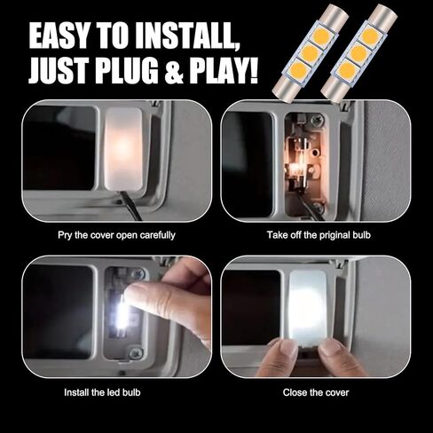 10 PCS T6 5050 Car LED Sun Visor Lights, 28MM 12V 300LM Super Bright Waterproof Vehicle Reading Light Bulb Replacement, Universal Automotive Roof Light Accessories (Blue Light) in Kuwait