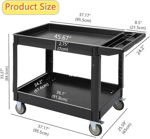 Service Cart 2-Shelf, Storage Handle, 500 lbs Capacity, for Warehouse/Garage/Cleaning/Manufacturing，45"X25" in Kuwait