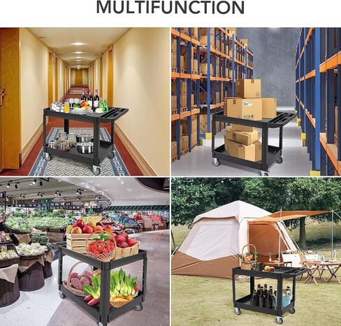 Service Cart 2-Shelf, Storage Handle, 500 lbs Capacity, for Warehouse/Garage/Cleaning/Manufacturing，45"X25" in Kuwait