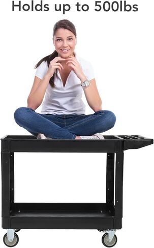 Service Cart 2-Shelf, Storage Handle, 500 lbs Capacity, for Warehouse/Garage/Cleaning/Manufacturing，45"X25" in Kuwait