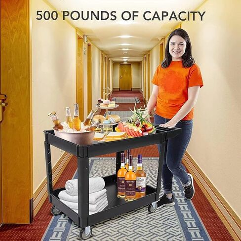 Service Cart 2-Shelf, Storage Handle, 500 lbs Capacity, for Warehouse/Garage/Cleaning/Manufacturing，45"X25" in Kuwait