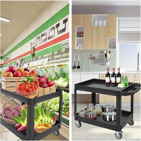 Service Cart 2-Shelf, Storage Handle, 500 lbs Capacity, for Warehouse/Garage/Cleaning/Manufacturing，45"X25" in Kuwait