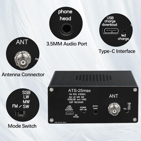 SI4732 ATS-25MAX Radio Receiver, 5.2b Full-Band Portable Radio Builted-in 4000mAh Lithium Battery, FM LW MW & SW SSB DSP Receiver with 2.4 Touch Screen in Kuwait