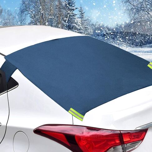 غطاء ثلجي للزجاج الأمامي الخلفي لفرس النهر الكبير مناسب لجميع الأحوال الجوية للنافذة الخلفية غطاء الصقيع 600D أكسفورد للسيارة غطاء الزجاج الأمامي الخلفي لشتاء السيارة يناسب شاحنة سيدان SUV Van، أزرق (57.1 بوصة × 35.4 بوصة) in Kuwait