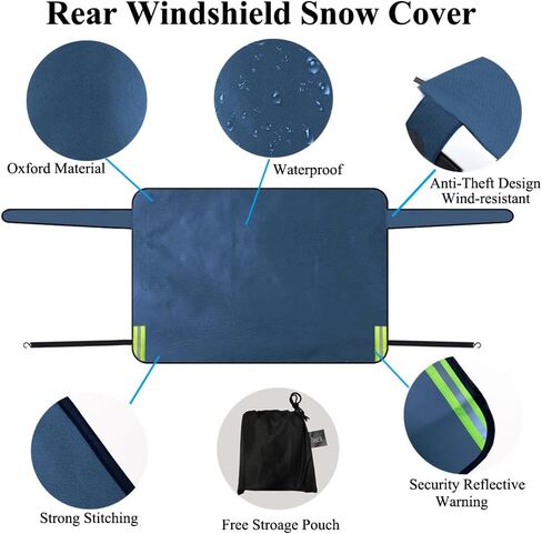 غطاء ثلجي للزجاج الأمامي الخلفي لفرس النهر الكبير مناسب لجميع الأحوال الجوية للنافذة الخلفية غطاء الصقيع 600D أكسفورد للسيارة غطاء الزجاج الأمامي الخلفي لشتاء السيارة يناسب شاحنة سيدان SUV Van، أزرق (57.1 بوصة × 35.4 بوصة) in Kuwait