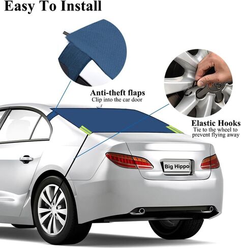 غطاء ثلجي للزجاج الأمامي الخلفي لفرس النهر الكبير مناسب لجميع الأحوال الجوية للنافذة الخلفية غطاء الصقيع 600D أكسفورد للسيارة غطاء الزجاج الأمامي الخلفي لشتاء السيارة يناسب شاحنة سيدان SUV Van، أزرق (57.1 بوصة × 35.4 بوصة) in Kuwait