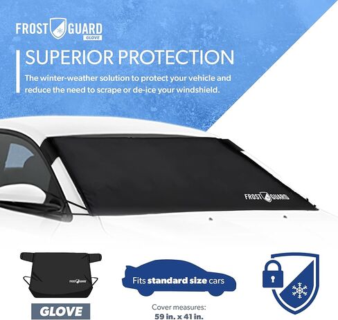 FrostGuard Glove | Car Windshield Cover for Ice and Snow - Standard Size, Fits Sedans and Compact Cars - Features Elastic Loops, Security Panels + Storage Pouch - Black, Measures 59 x 41 Inches in Kuwait