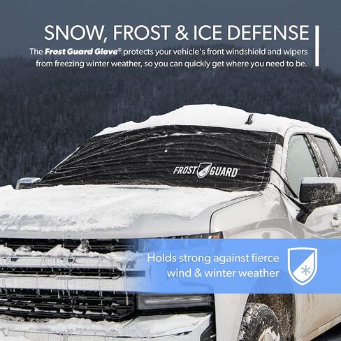 FrostGuard Glove | Car Windshield Cover for Ice and Snow - Standard Size, Fits Sedans and Compact Cars - Features Elastic Loops, Security Panels + Storage Pouch - Black, Measures 59 x 41 Inches in Kuwait