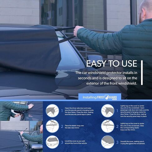 FrostGuard Glove | Car Windshield Cover for Ice and Snow - Standard Size, Fits Sedans and Compact Cars - Features Elastic Loops, Security Panels + Storage Pouch - Black, Measures 59 x 41 Inches in Kuwait