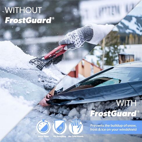 FrostGuard Glove | Car Windshield Cover for Ice and Snow - Standard Size, Fits Sedans and Compact Cars - Features Elastic Loops, Security Panels + Storage Pouch - Black, Measures 59 x 41 Inches in Kuwait
