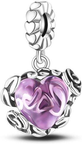 NUJIFFY 925 Sterling Silver Charms Beads for Bracelets & Necklaces, Pink Heart Charm Birthday Gifts Crystal Pendant Jewelry for Women Men Teens in Kuwait