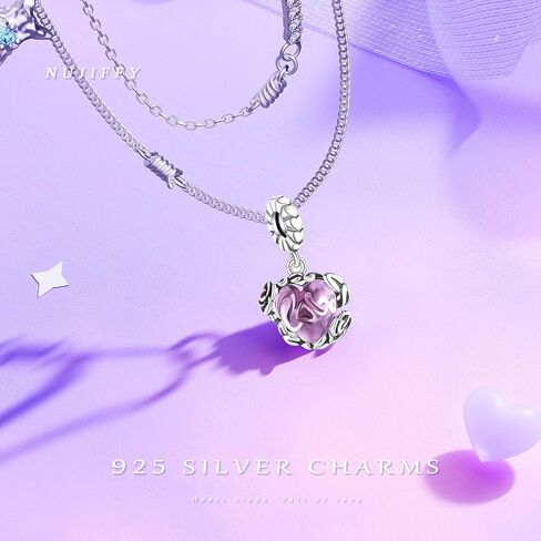 NUJIFFY 925 Sterling Silver Charms Beads for Bracelets & Necklaces, Pink Heart Charm Birthday Gifts Crystal Pendant Jewelry for Women Men Teens in Kuwait